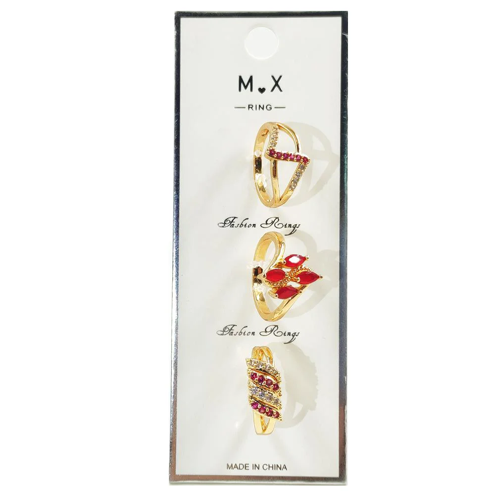 

Mingxi Jewelry Luxurious 3pcs Mixed Rings Copper Gold Plated Ruby Ring Jewelry Women