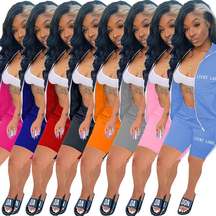 

2022 New Arrivals Tracksuit Short Set Short Sleeve Zipper Tracksuit Summer 2 Piece Set Activewear Jogging Suit Womens Shorts Set