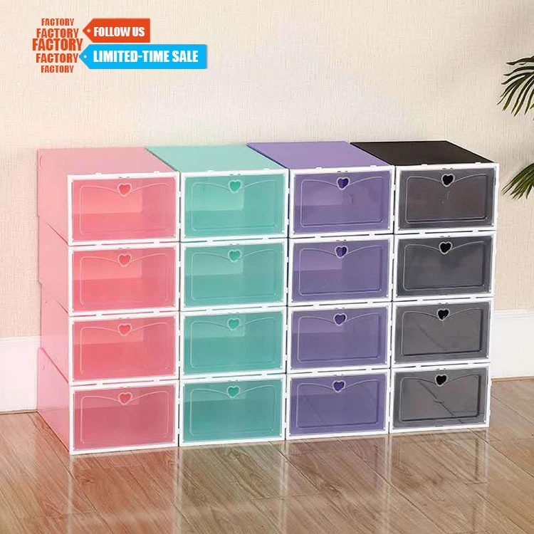 

toco Clear Plastic Shoe Box 12 PACK Stackable Shoe Box Shoe Container Cubes for Sneaker, White.red.blue.black.grey