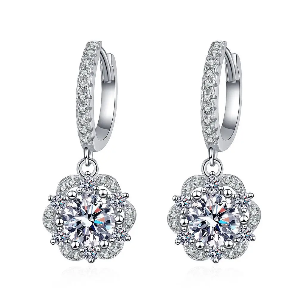 Elegant S925 Silver Classic Charm Moissanite Earrings with Rose-Themed Design for Women