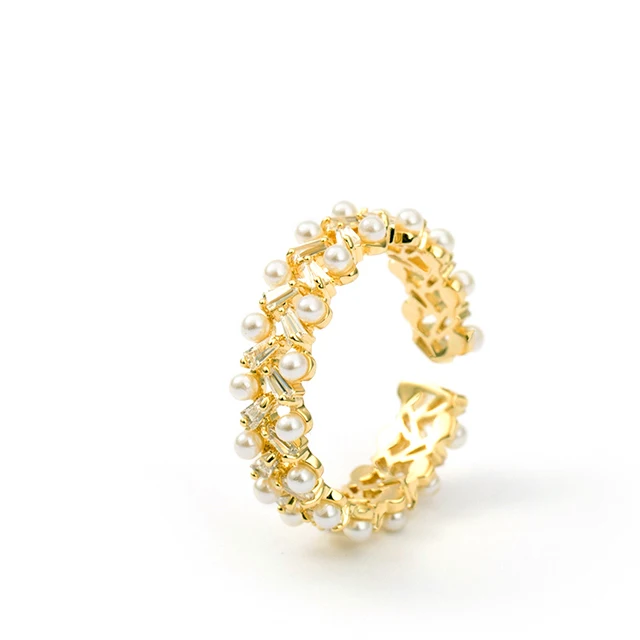 

fashion style lady ring with pearl gold copper elegant and sweet