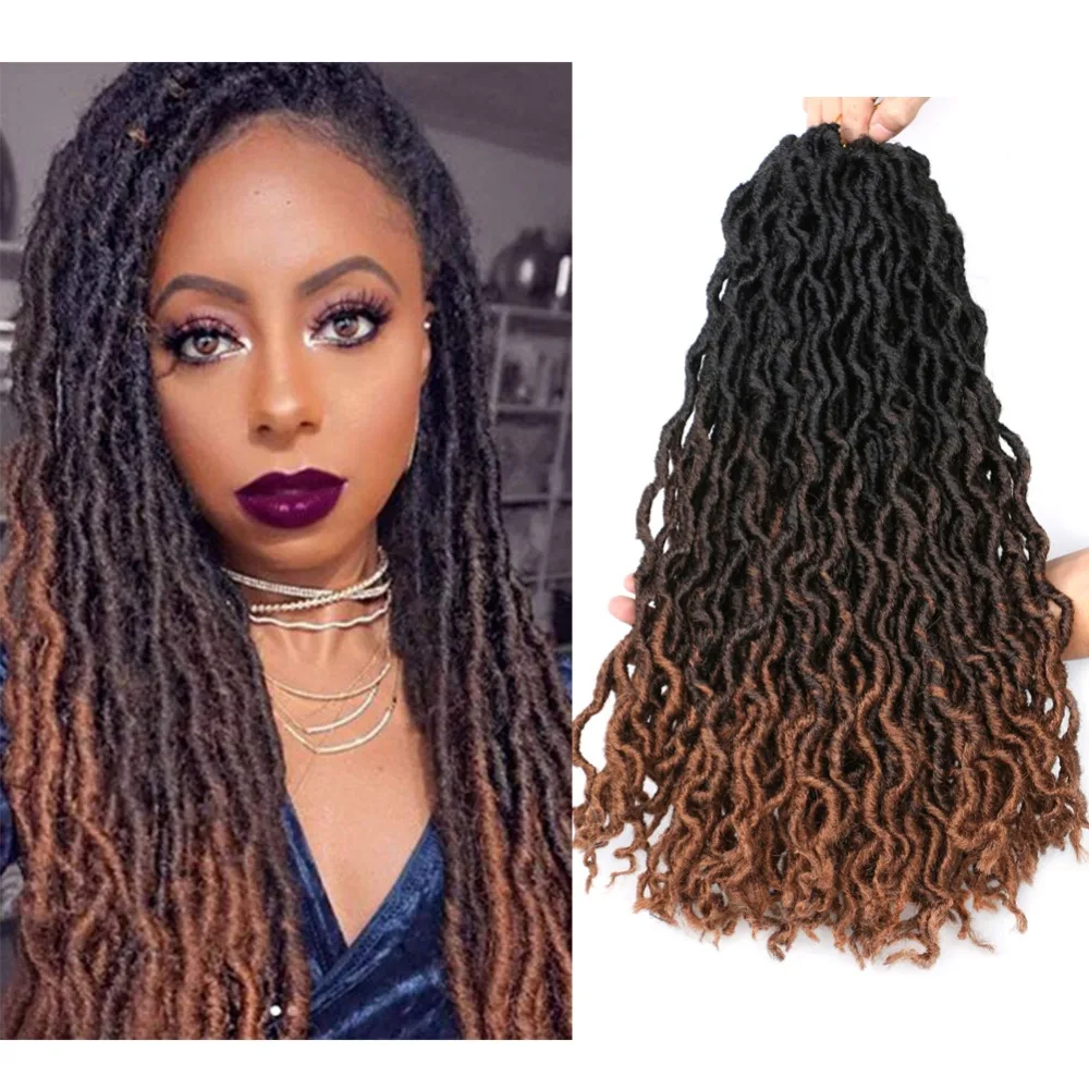 

Hair Goddess Locs Messy Box Braids Crochet Bohemian Hair With Curly Ombre Burgundy Pre-looped Synthetic Boho Box Braided