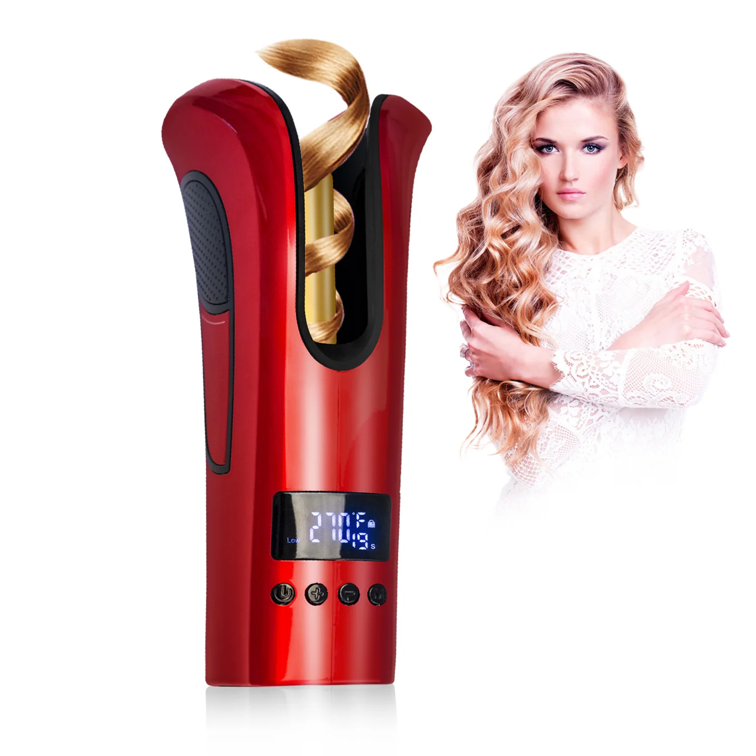 

Ceramic Magic Curing Wand Fast Heating Mini Hair Curler OEM/ODM Rotating Curler Irons with LCD display for Girls, Grey