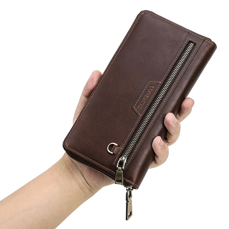 

Dropshipping contact's luxury Italy oil leather long passport mobile phone wallet clutch man with 18 card slots and coin pocket, Coffee, black or customized color