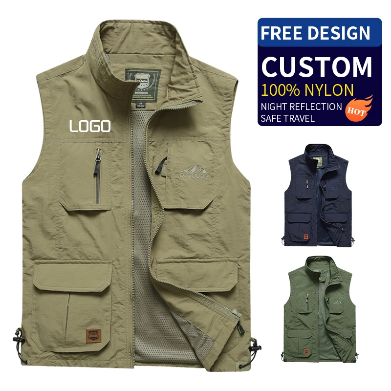 

Multi-pocket customized logo good quality casual Polyester Breathable Fishing Vest for Men