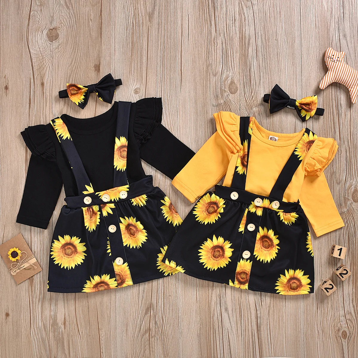 

wholesale 0-24M Toddler Kids Baby Girl Dress Set Tops Romper Suspender Skirt Dress 3Pcs Outfits Clothes, As image shown