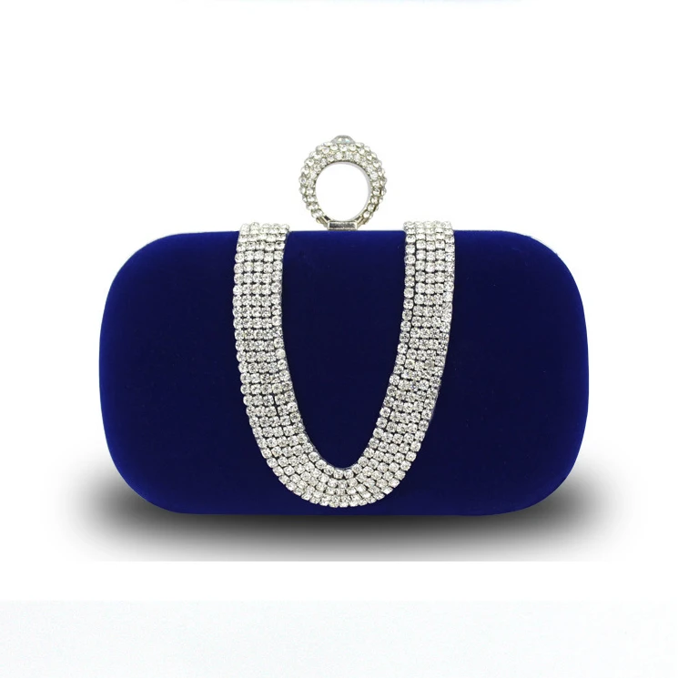 

Best Price Designer High Quality Elegant Purple Velvet Clutch Purse Rhinestone Diamond Evening Bag Hand Clutches, Black khiki red purple fushia royal