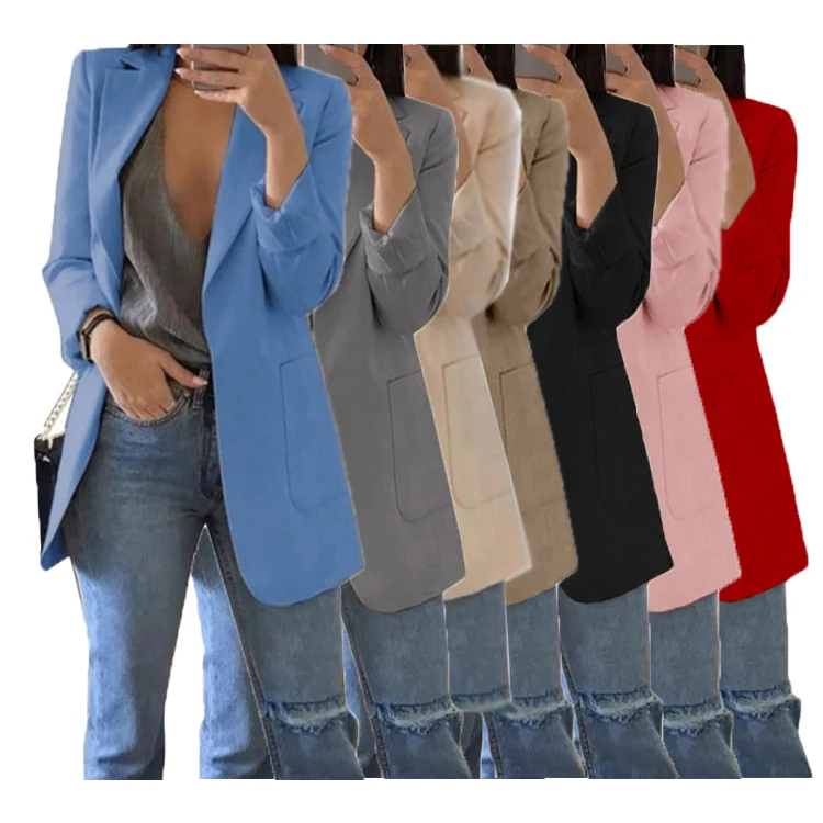 

2021 Casual Jacket Women Thin Blazers Office Lady Lapel Long Sleeve Coat Suit Slim Cardigan Solid Color Casual Womens Blazers