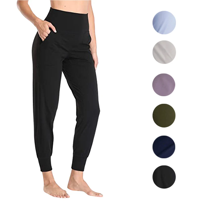 

2021 Fall Casual Work Tie Elastic Women Trousers female loose plain cotton Jogger Long Pants With Pockets, Picture