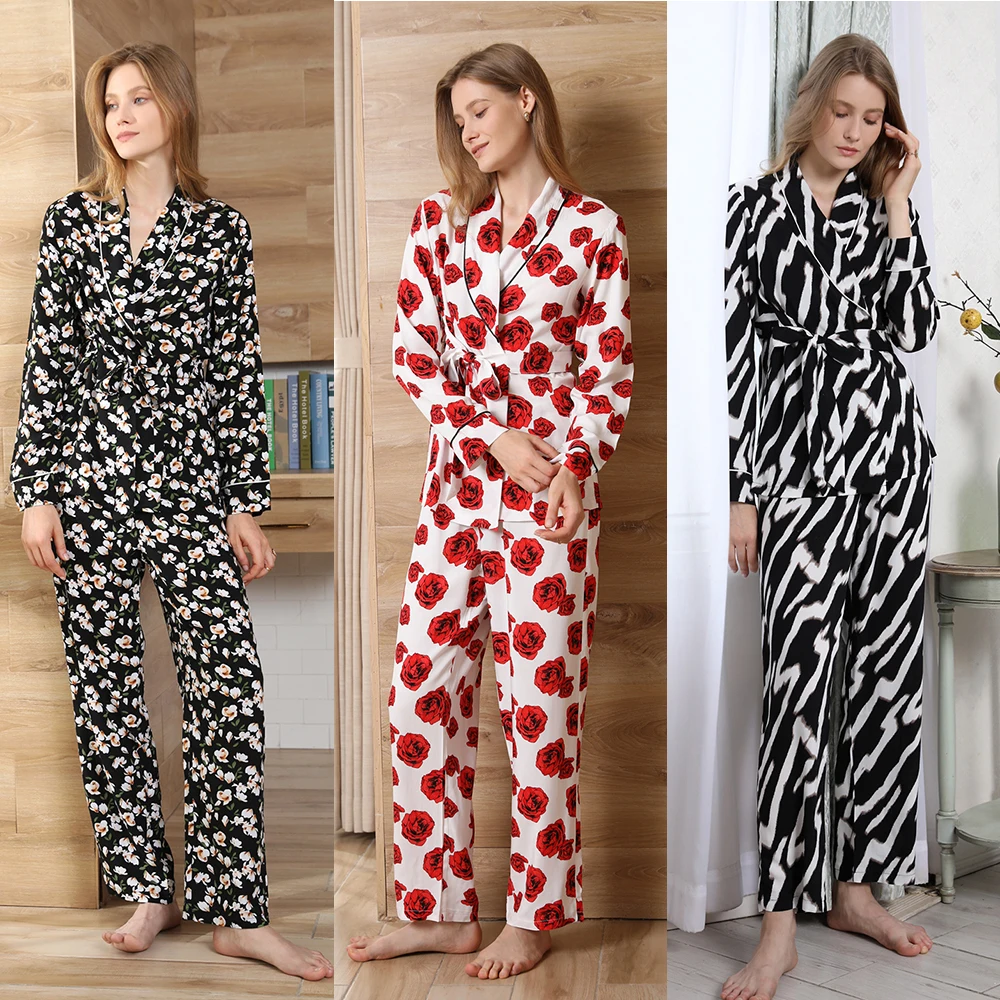 

2021 autumn black tulip floral nightgown plush pijamas manga longa de feminino inverno long winter pajama set for girls women, Black, red, zebra