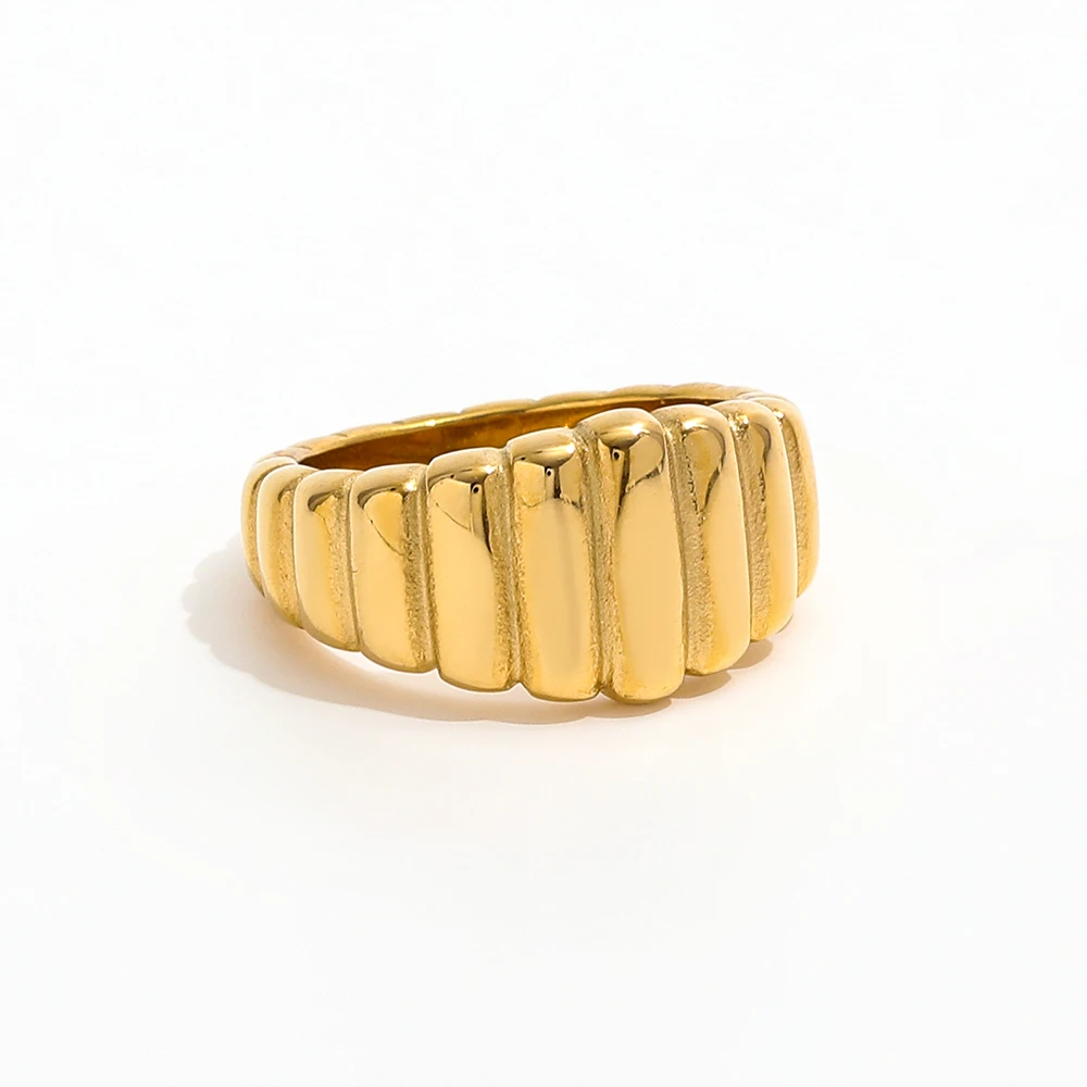 Joolim Jewelry Wholesale 18K Gold Plated Gradient Chunky Croissant Stainless Steel Rings for Women Statement Rings