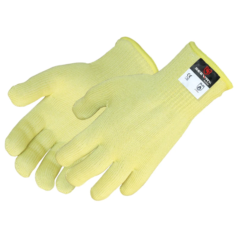 

Seeway Double Layer Knitted Heat Resistant Gloves Grill Oven Gloves with Fingers 1 Pair, Yellow