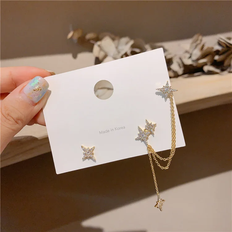 

2020 Asymmetric diamond stars chain ear bone clip earring