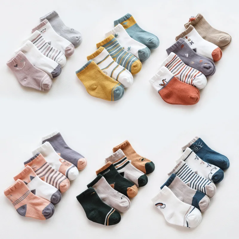 

5 Pairs/set Striped Cute Combed Cotton Autumn Spring Crew Baby Socks, Picture