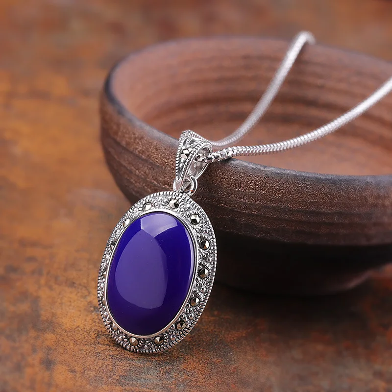 

Trendy Sterling Silver 925 Women Imitation Lapis Lazuli Pendant Gemstone Jewelry Natural Stone Necklace Pendant