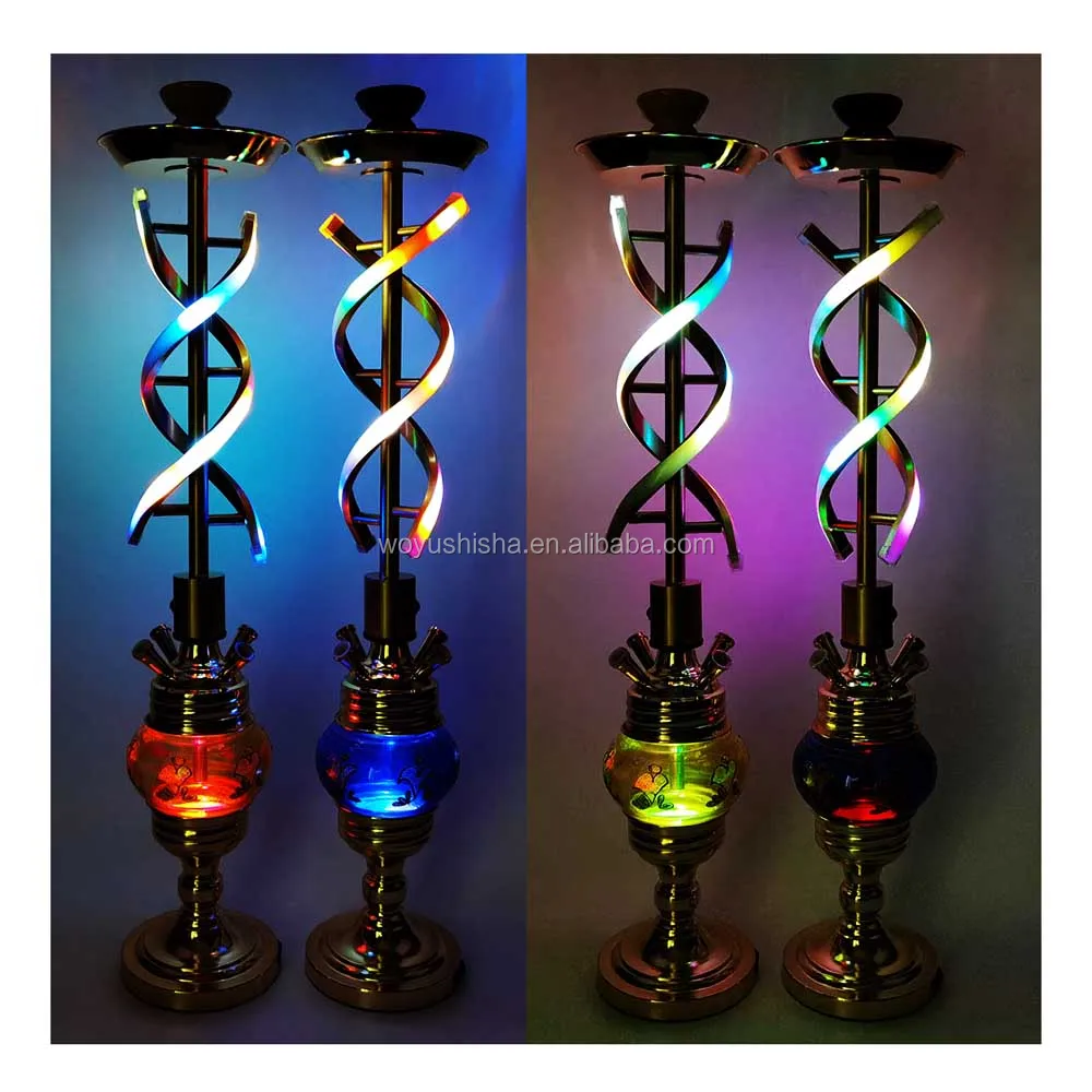

Iron hookah 4 hose glow shisha rechargeable LED bar hookahs, Gold, blue