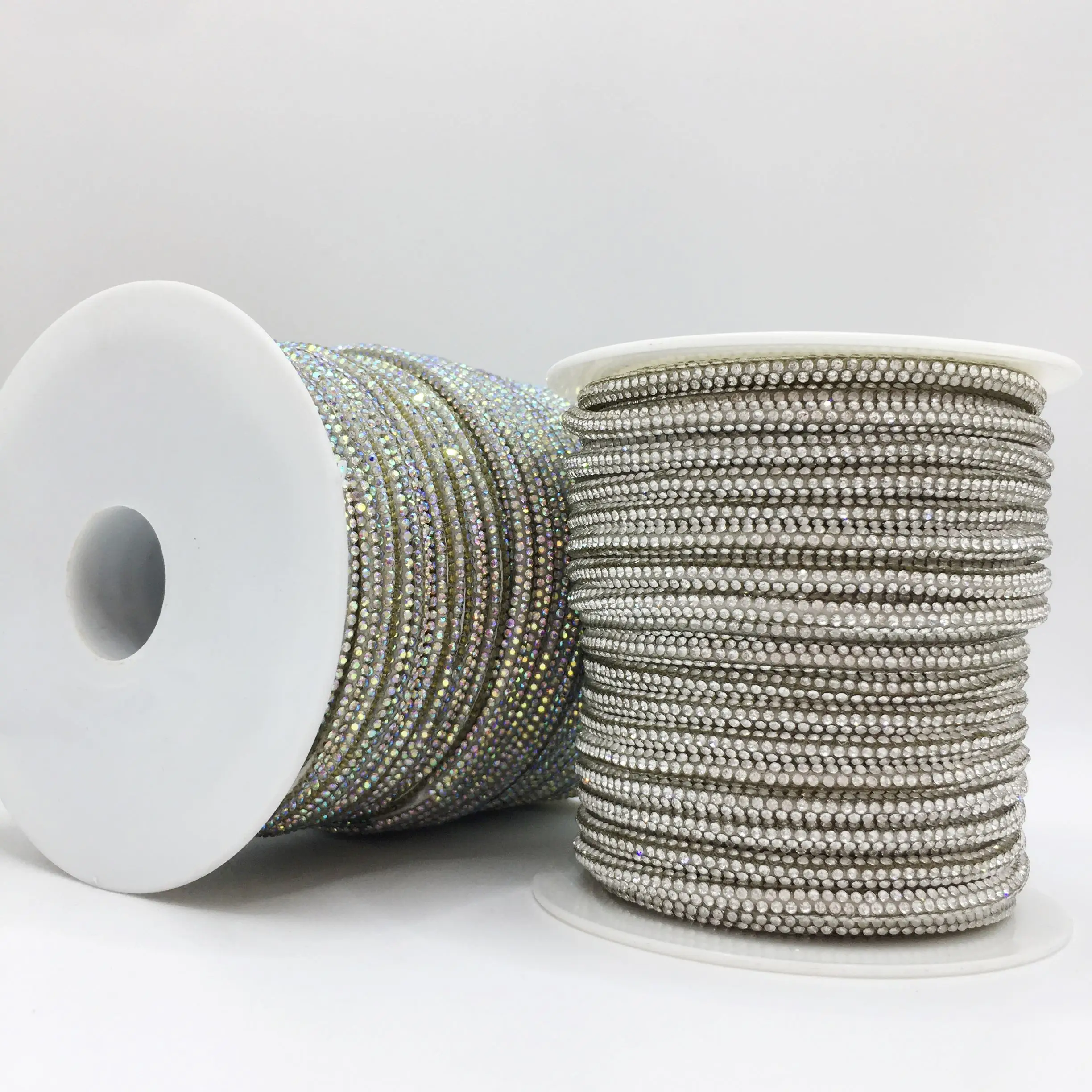 SINRONG 4mm Glass Rhinestone Rope Rhinestone Drawstring Crystal Decorative Shoelaces DIY Rope Color AB Round Tube Rope Laces