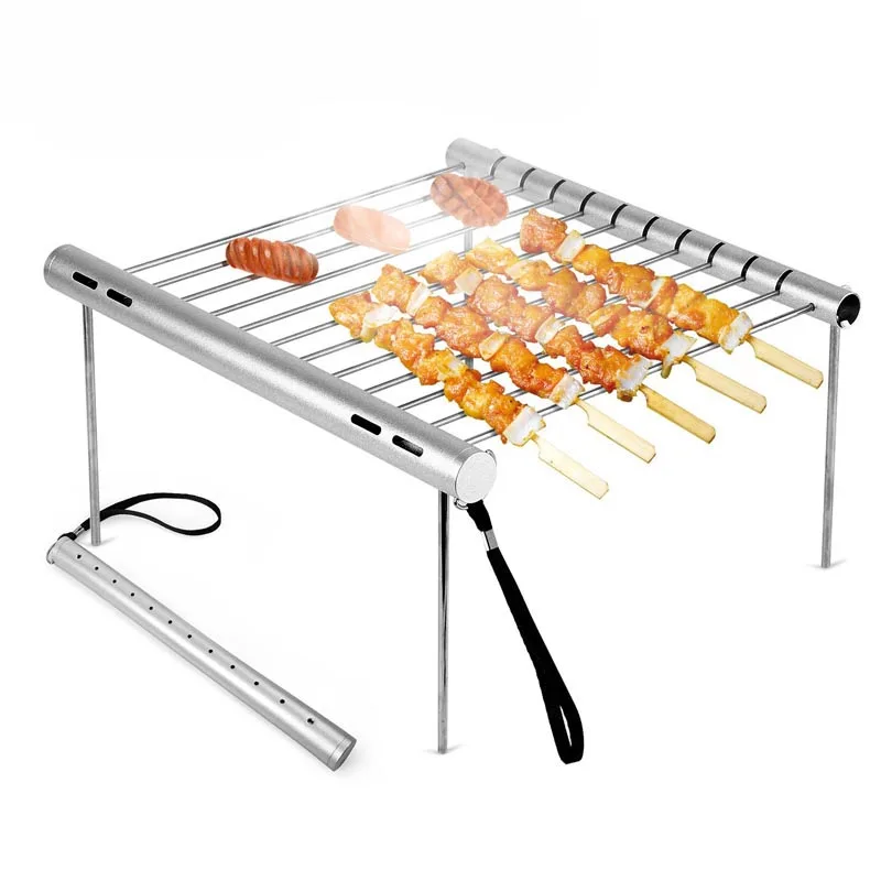 

portable camping gridiron high quality mini collapsible outdoor Charcoal BBQ Grills Functional Camping Barbecue tool, Sliver