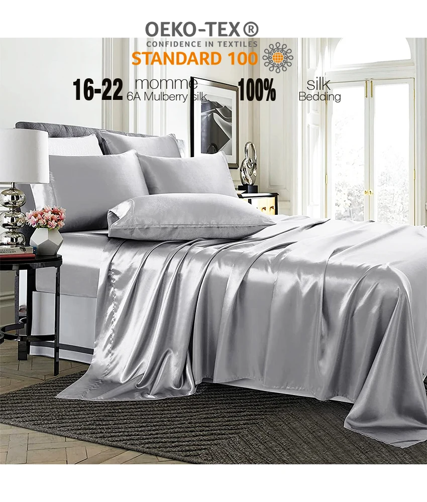 

Top Quality Mulberry Silk Duvet Cover Silk Bedsheet Set 100%Silk sheets Bedding set Duvet Cover Set