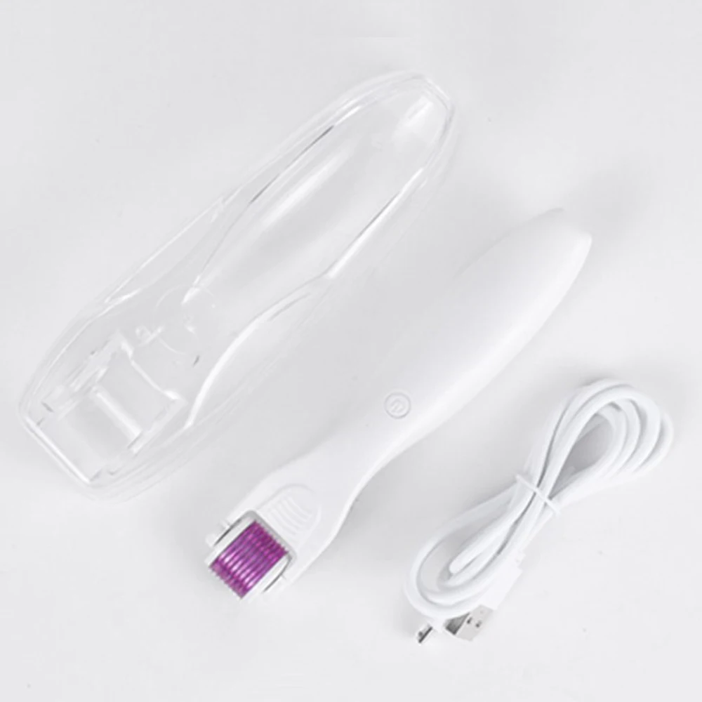

Wholesale LED Electric Vibration Dropshipping Private Label Microneedle Skin Derma Roller For Sale, White handle + purple roller head