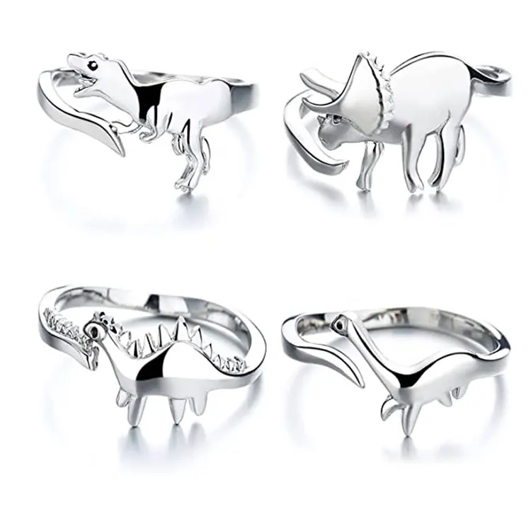 

SC Fashion Silver Plated Animal Rings Jewelry Women  Finger Ring Cute Cosplay Jurassic Era Dinosaur Rings for Women
