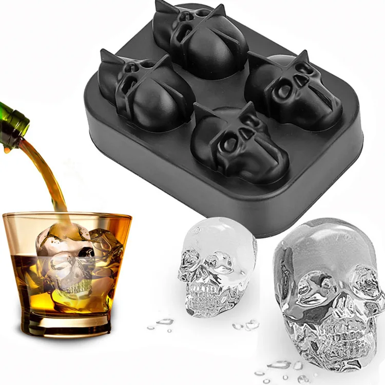 

Factory Wholesale Round Ice Cube Maker 3D Skulls Silicone Ice Tray Giant Skulls Ice Mold