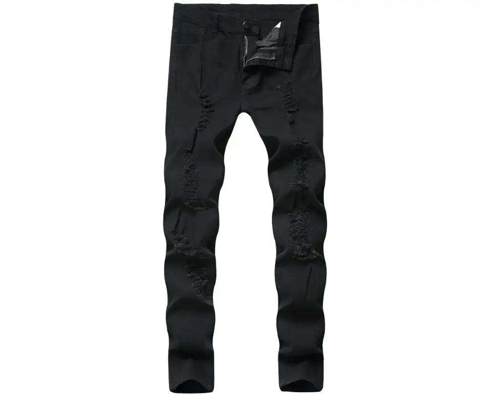 

High Stretch Black Ripped Slim-fit Jeans