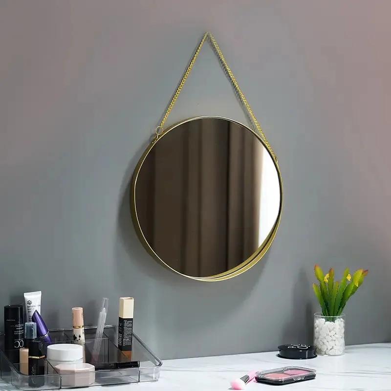 25X39cm Wholesale Modern Bathroom Wall Hanging Gold Mirrors Round Metal Frame Home Decor Living Room Customizable Dropshipping