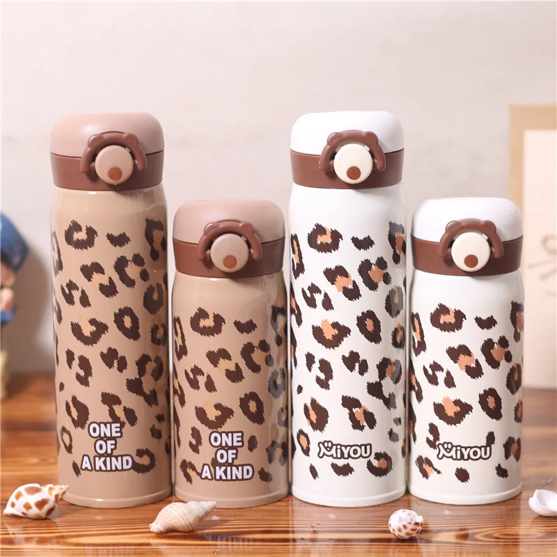 

Feiyou new fashion 350/500ml leopard pattern leakproof stainless steel thermal vacuum flask insulated travel sport water bottle, Customized color