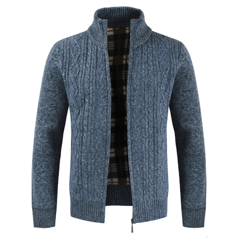 

Mens Knitted Cardigan Thick Sweater Full Zip Stand Collar Warm Jumper Fleece Lined Winter Coat, Customized color