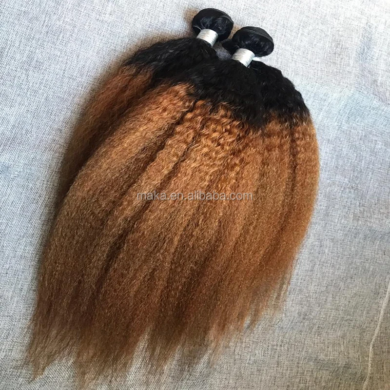 

yaki kinky straight two color ombre brazilian human hair weaves bundles, Any color is ok