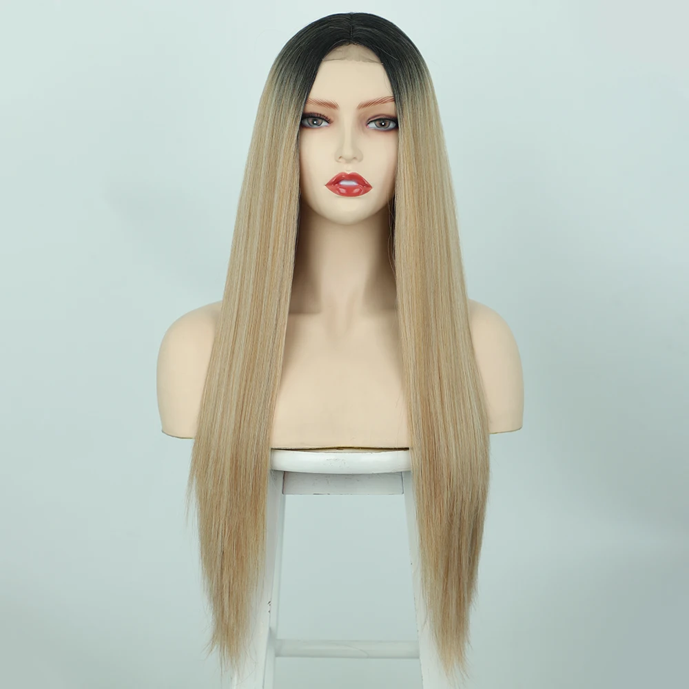 

Ladies Wigs Long Straight Hair Front Lace Chemical Fiber Ladies Wigs Head Covers R2/27/613#