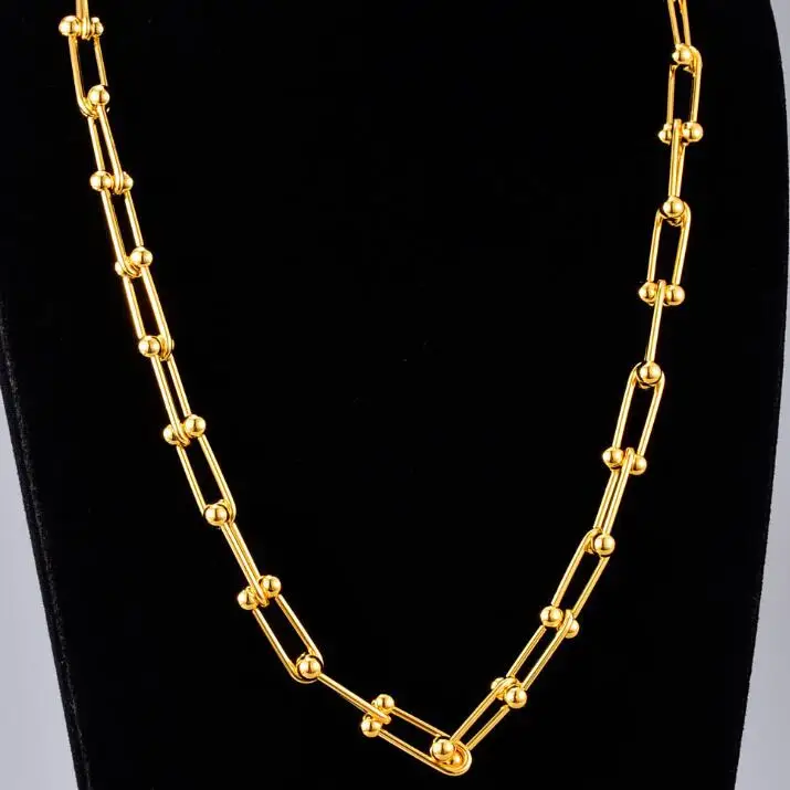 

Simple 316L Stainless Steel Hip Hop18K Gold U Shaped Link Chain Necklace Cuban Chain Paper Clip Chain Choker Necklace Jewelry
