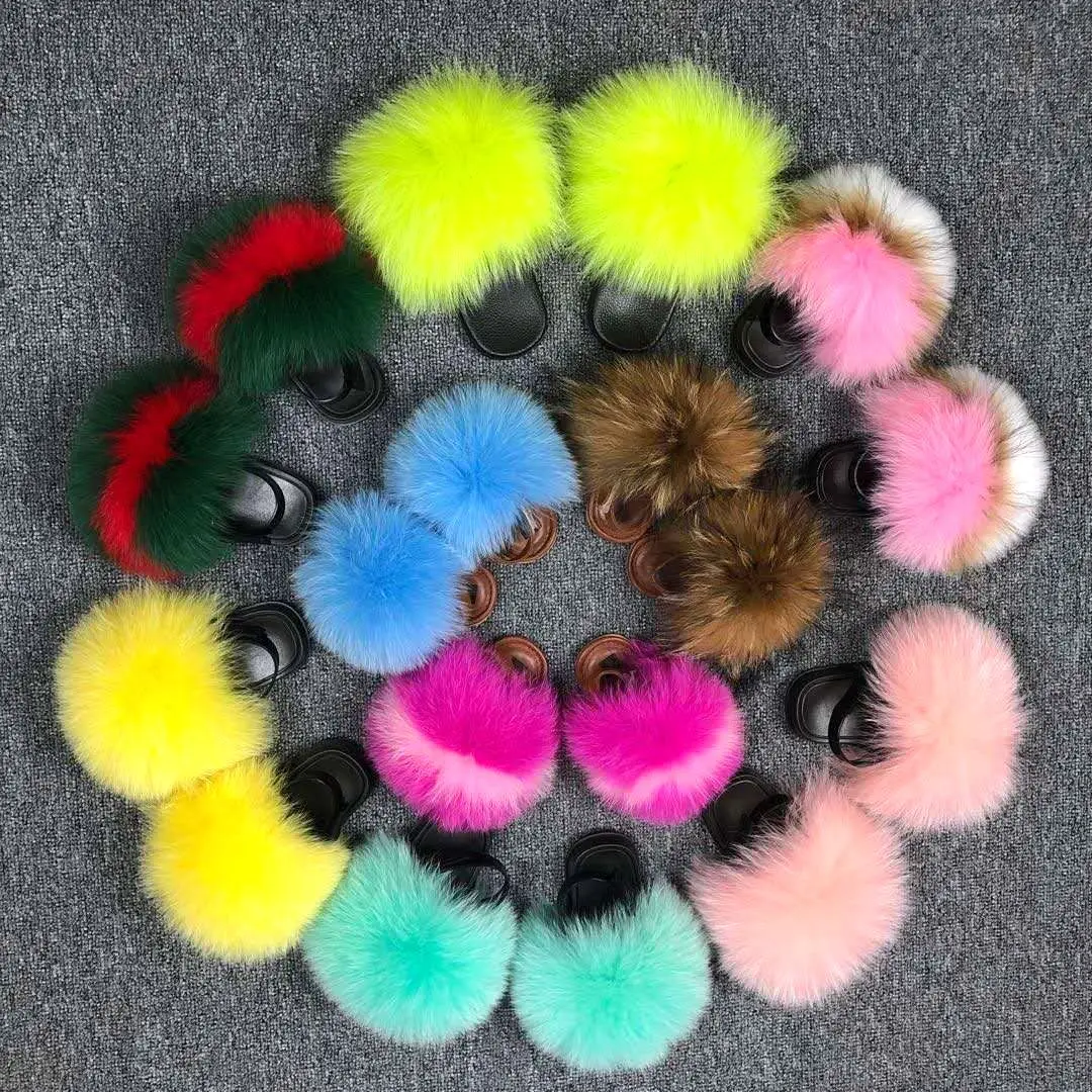 

Wholesale  women kids fur slides slippers faux fur women slippers in stock