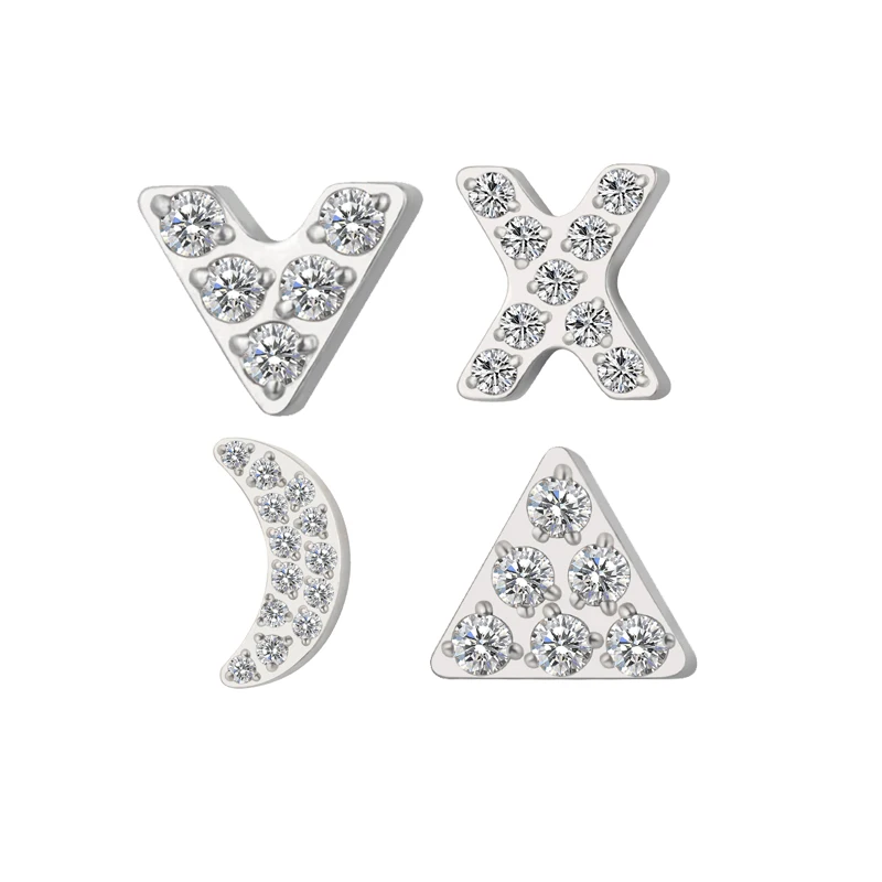 

Wholesale Simple Jewelry Titanium CZ Paved V / Triangle / X / Moon Shape 16G Internally Threaded Labret Helix Earring