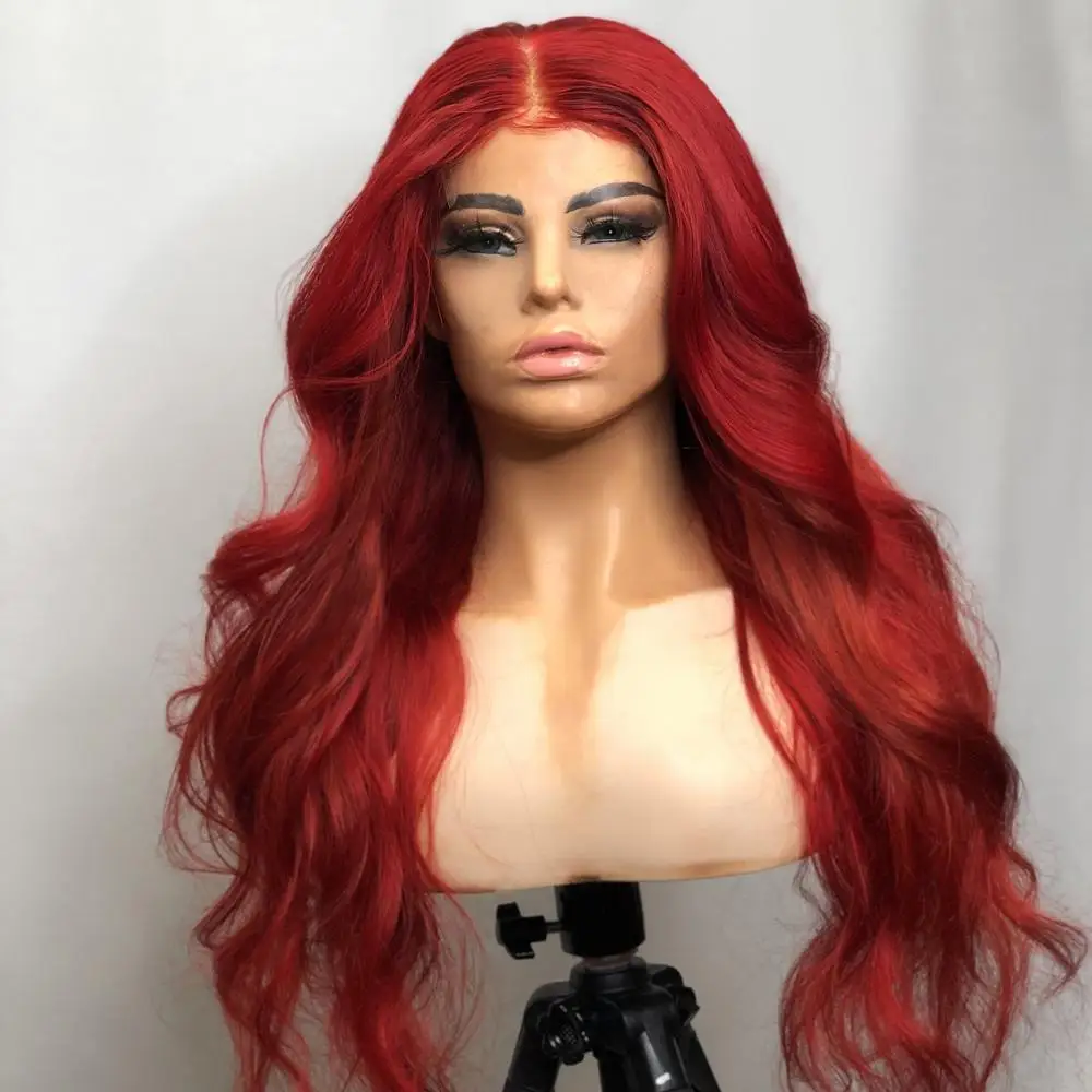 

Factory Raw Unprocessed Indian Colored Virgin Human Hair Body Wave Hd Lace frontal 30inch Long Red Wigs