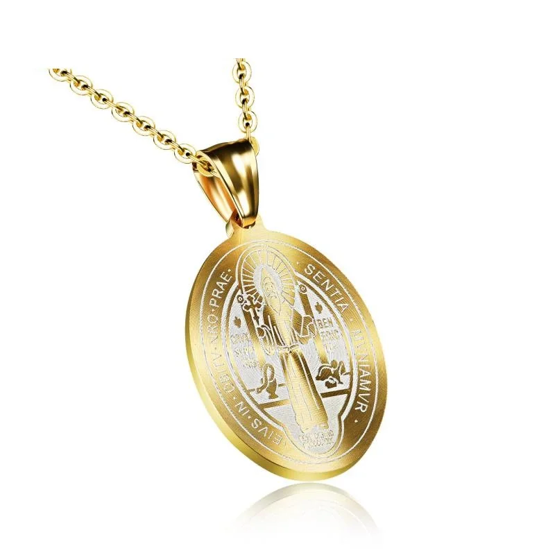 

2020 Stainless Steel Gold Plated Cross Pendant Necklace For Men Religious Christian Jewelry Medal Virgin Mary Catholic