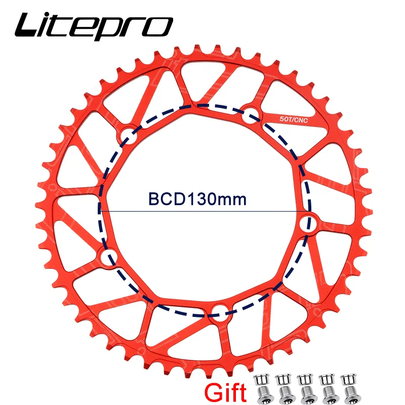 

Litepro Road Folding Bike Chain Wheel 130 BCD 9 10 11 Speed Hollow CNC Alloy Single Disc 50/52/54/56/58T Bicycle Chain ring