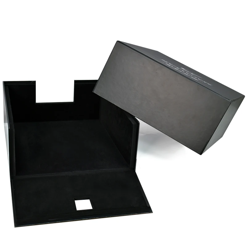 Black Rigid Cardboard Paper Wine Glass Packaging Gift Boxes With Ribbon Customized Magnetic Paperboard Wine Box for Packing supplier