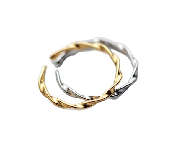

925 Fine Jewelry Simple Twisted Open Rings Gold Plated S925 Sterling Silver Finger Rings For Ladies