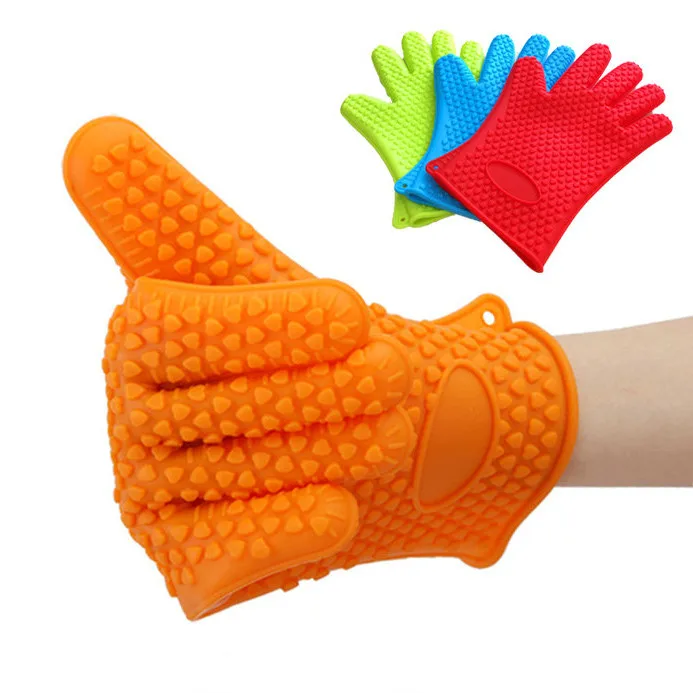 

1 Piece Food Grade Heat Resistant Silicone Kitchen Barbecue Oven Mitt Gloves, Blue/green/red or according to customers' requests.