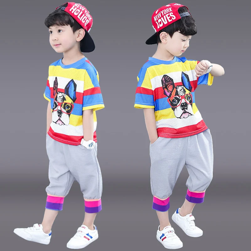 

Boys summer suit 2021 new 8 little boys handsome in children 9 fashionable rainbow sports clothes for 12 years