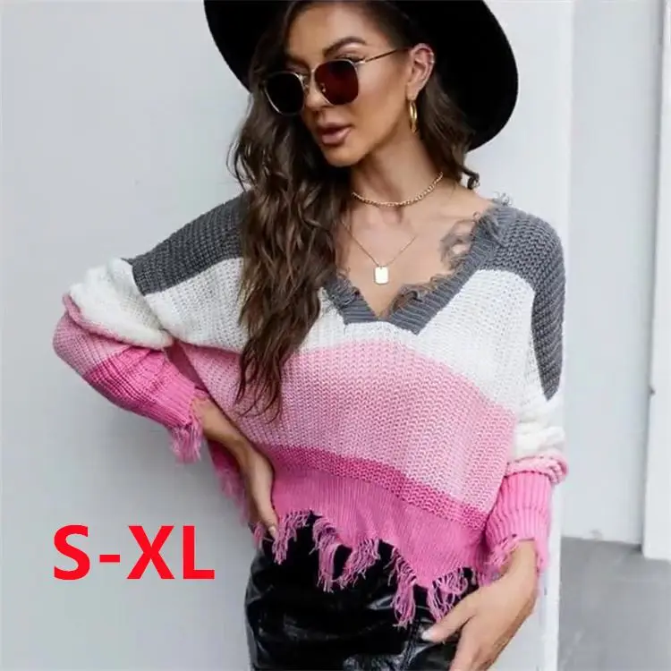 

Pullover Fringe Pull Over Sweater Tops Cable Knit Cropped Womens Crop Distressed Sweaters Women, Picture