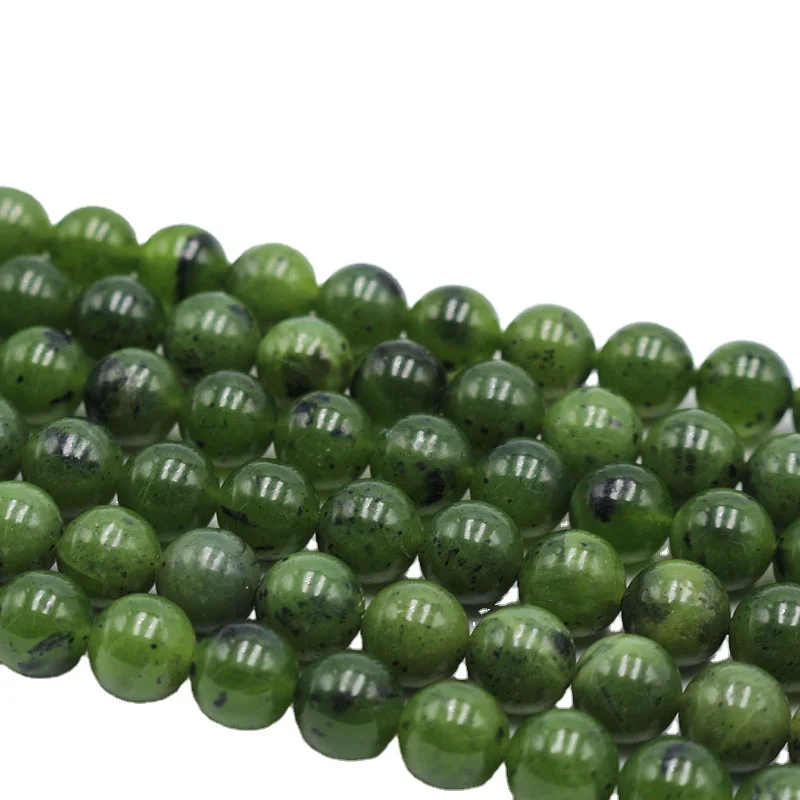 

Natural Stone Round Beads Green Canada Jades Gemstone Precious DIY Charms Beads For Jewelry Making Wholesale