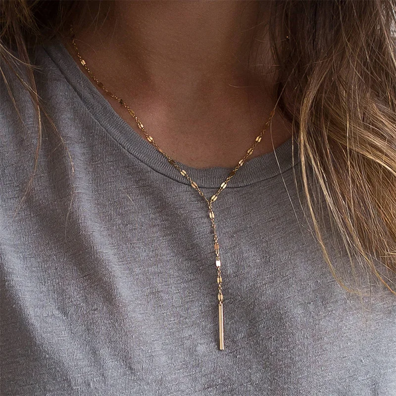 

Simplest 316LStainless Steel Lace Chain Necklace Y Shaped Long Pendant Necklace For women