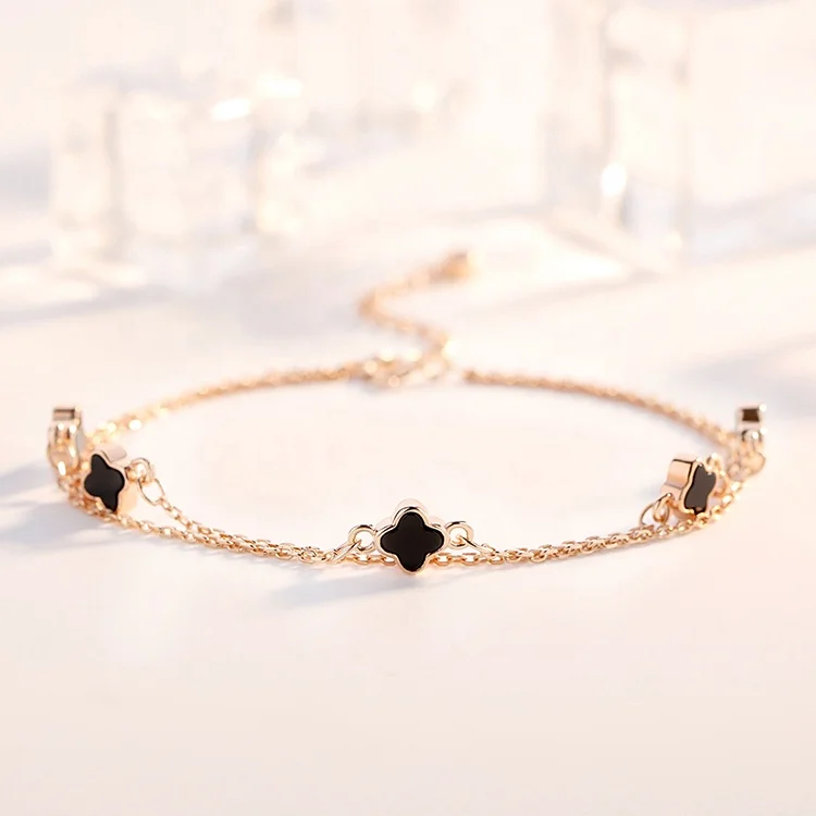 OEM&ODM New Materials Design Adjustable Women Customised Minimalist Jewelry Gold Plated Four Clover Bracelets