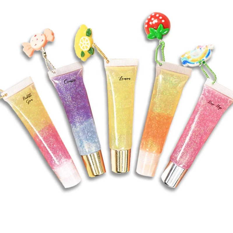 

Christmas Pompom Custom Lip Gloss Packaging Logo Collagen Kissing Fruit Essential Oil For key Chain Lip Gloss Lipstick Set