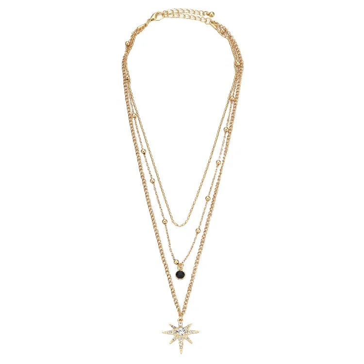 

New Summer Chunky Trendy Multi-ply Gold Chain Stars Pendant Necklace For Girls