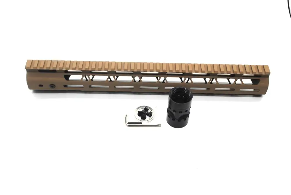 
NSR TAN / Flat dark earth Lightweight 15 inches M-LOK Free Float AR15 Handguard AR-15 with steel barrel nut fits .223/5.56 rifle 