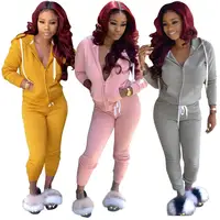 

Fashion soild color zip hoodie hooded sets track suits women sport tracksuit custom with pocket